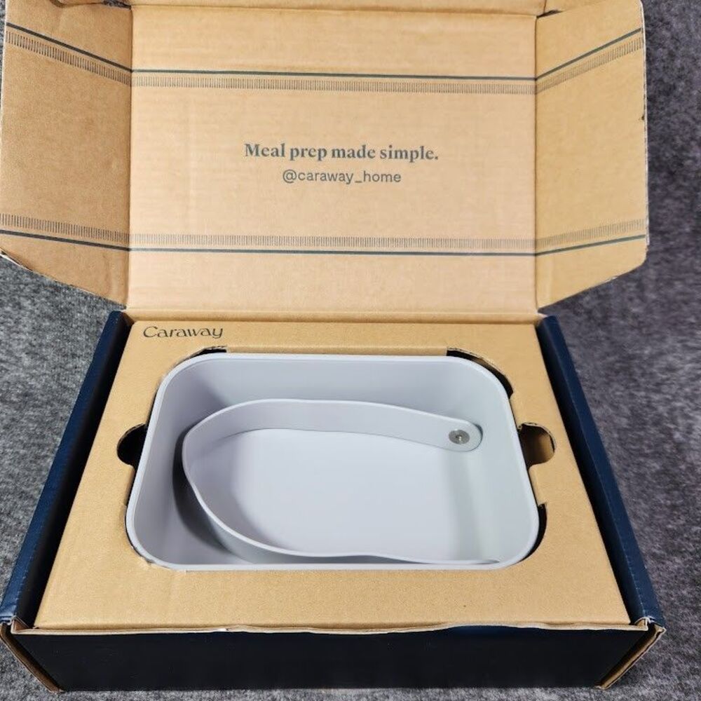 Caraway 6.6 Cup Ceramic Rectangular Food Container Gray/Blue Strap No Lid
